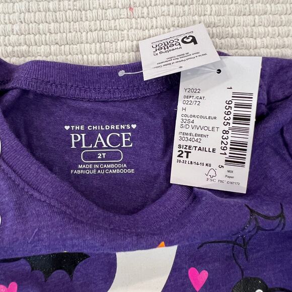 NWT Children's Place Girls Purple Glow Halloween Doodle Graphic Tee -SIZE 12-18M - Picture 3 of 9